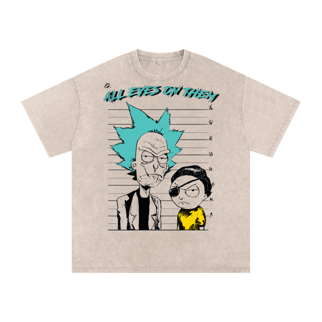 T-shirt oversize en coton délavé à la neige imprimé Rick & Morty