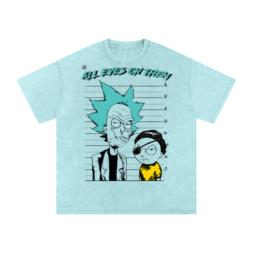 T-shirt oversize en coton délavé à la neige imprimé Rick & Morty