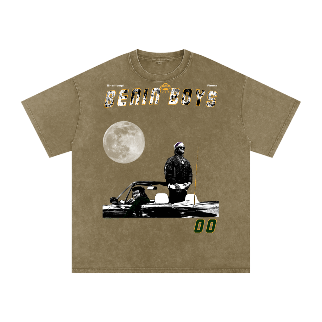 T-shirt oversize en coton délavé à la neige imprimé Benin Boys