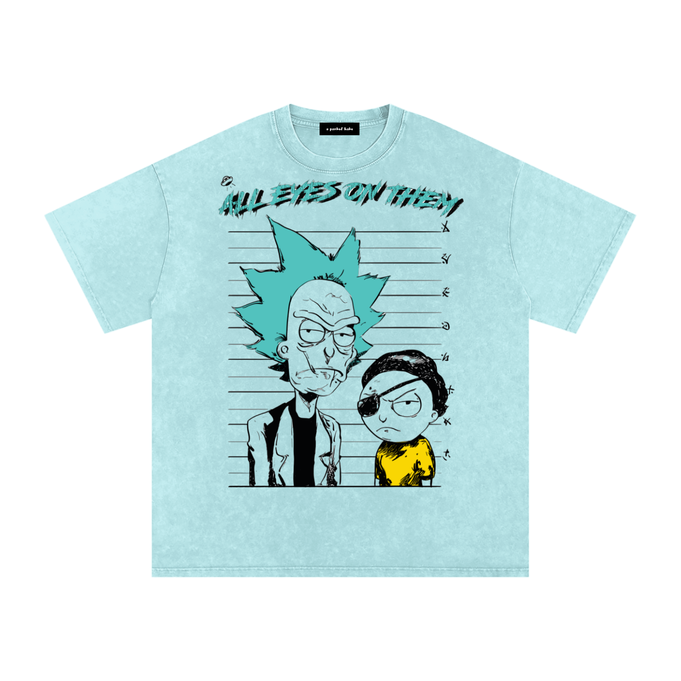 T-shirt oversize en coton délavé à la neige imprimé Rick & Morty